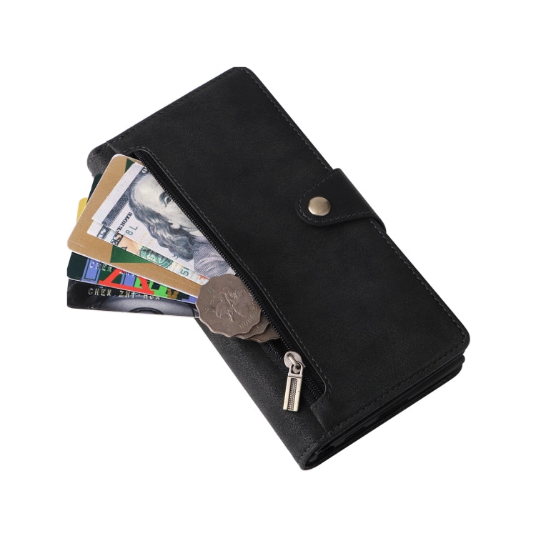 For Samsung Galaxy S24 Ultra 5G Rivet Buckle 9 Cards 3-Fold Wallet Leather Phone Case(Black) by buy2fix