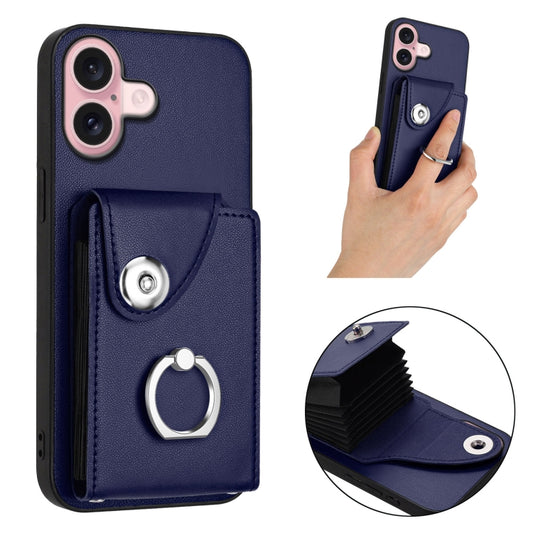 For iPhone 16 Organ Card Bag Ring Holder Phone Case(Blue) by buy2fix