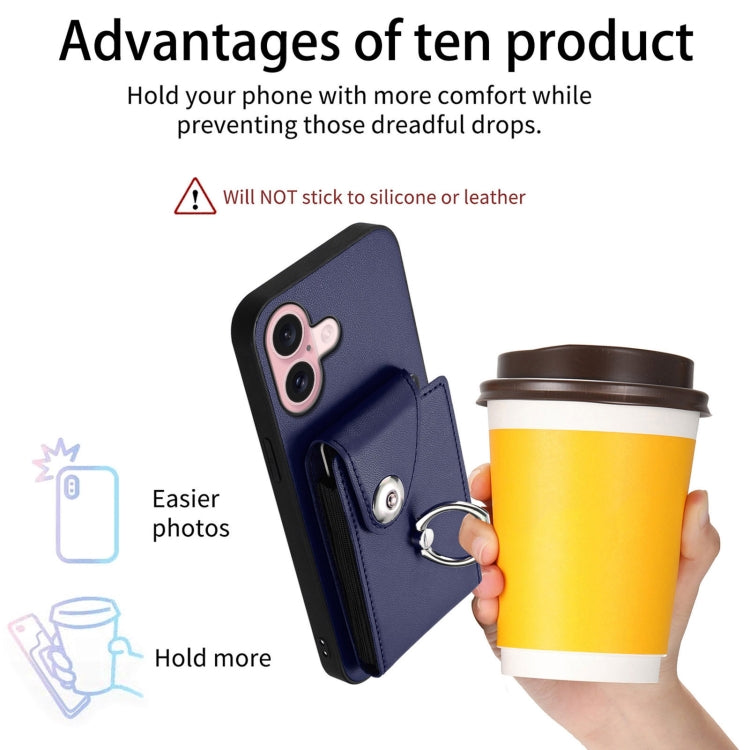 For iPhone 16 Organ Card Bag Ring Holder Phone Case(Blue) by buy2fix