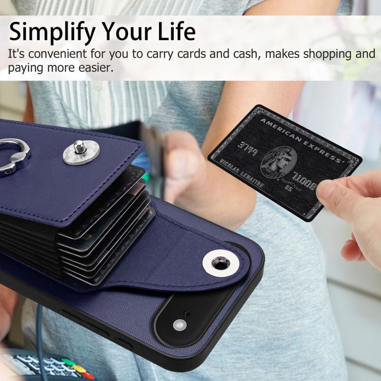 For iPhone Air Organ Card Bag Ring Holder Phone Case(Blue) - iPhone Air Cases by buy2fix | Online Shopping UK | buy2fix
