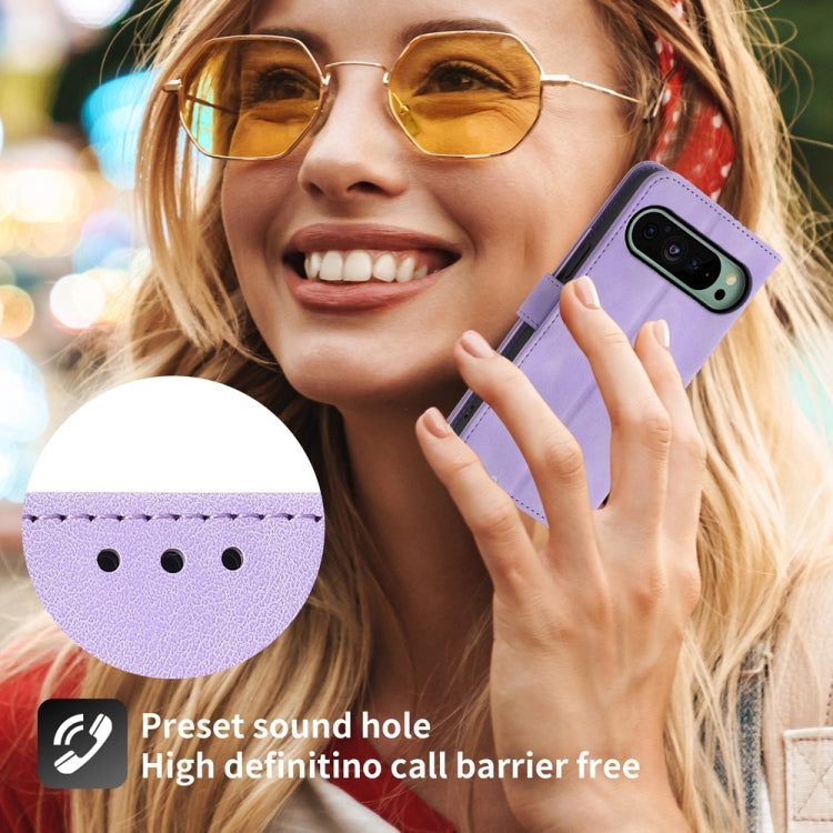 For Google Pixel 9 Skin-feel Flowers Embossed Wallet Leather Phone Case(Purple) by buy2fix