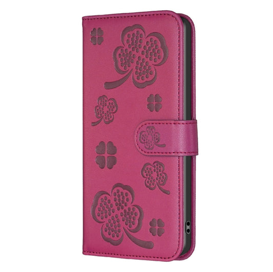 For Samsung Galaxy A55 Four-leaf Embossed Leather Phone Case(Rose Red) by buy2fix