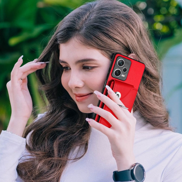 For Xiaomi Redmi Note 12 Pro+ 5G Global Organ Card Bag Ring Holder PU Phone Case(Red) by buy2fix