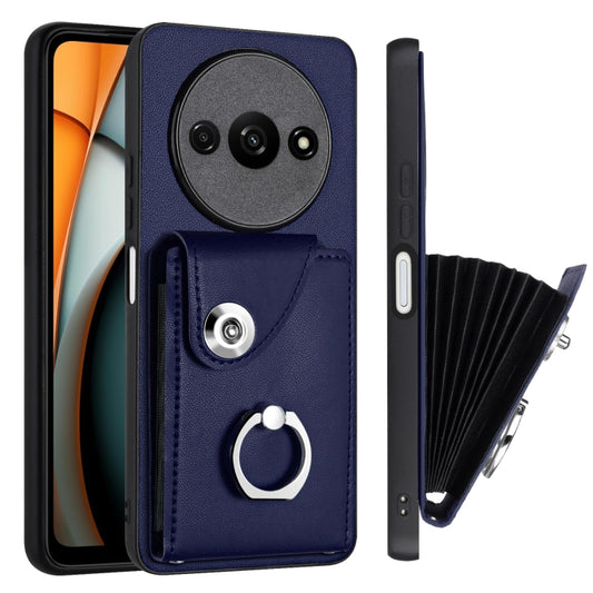 For Xiaomi Redmi A3 4G Organ Card Bag Ring Holder PU Phone Case(Blue) by buy2fix
