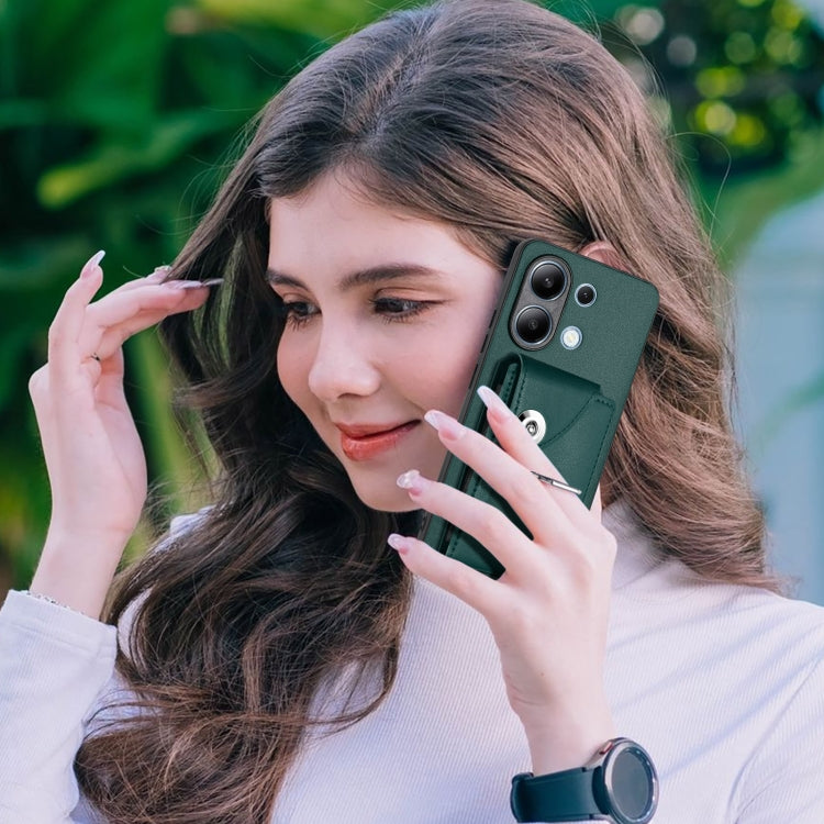 For Xiaomi Redmi Note 13 4G Global Organ Card Bag Ring Holder PU Phone Case(Green) by buy2fix