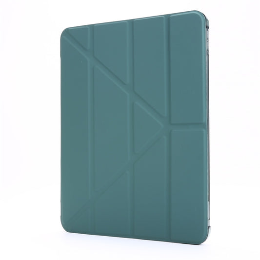 For iPad Air 13 2024 / Pro 12.9 2022 / 2021 Multi-folding TPU Leather Tablet Case with Holder & Pen Slot(Deep Green) by buy2fix