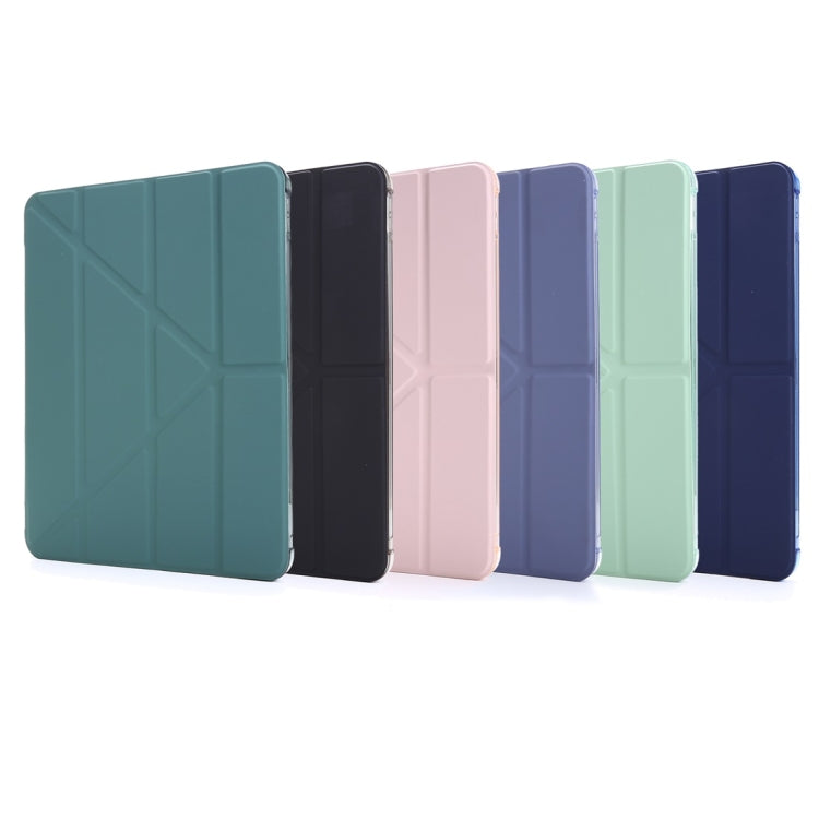 For iPad Air 13 2024 / Pro 12.9 2022 / 2021 Multi-folding TPU Leather Tablet Case with Holder & Pen Slot(Deep Green) by buy2fix