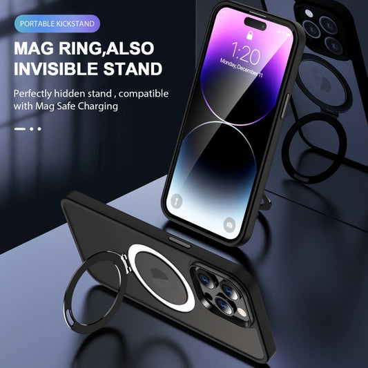 For iPhone 15 Skin-feel MagSafe Holder PC Hybrid TPU Phone Case(Black) by buy2fix