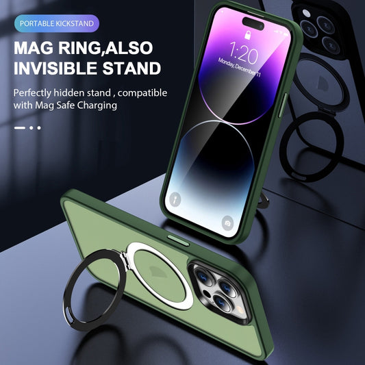 For iPhone 15 Skin-feel MagSafe Holder PC Hybrid TPU Phone Case(Green) by buy2fix