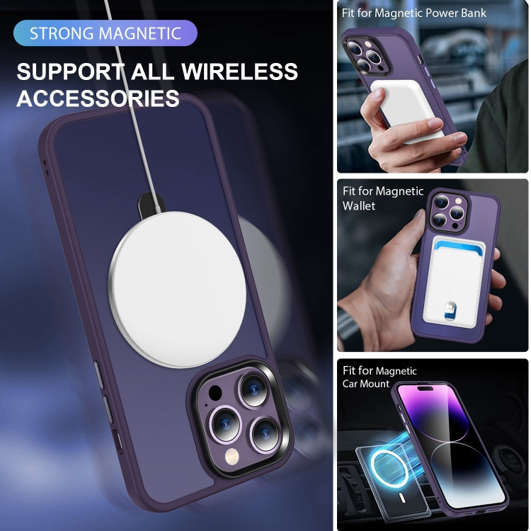 For iPhone 14 Skin-feel MagSafe Holder PC Hybrid TPU Phone Case(Dark Purple) by buy2fix