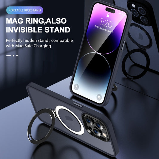 For iPhone 14 Pro Skin-feel MagSafe Holder PC Hybrid TPU Phone Case(Dark Blue) by buy2fix