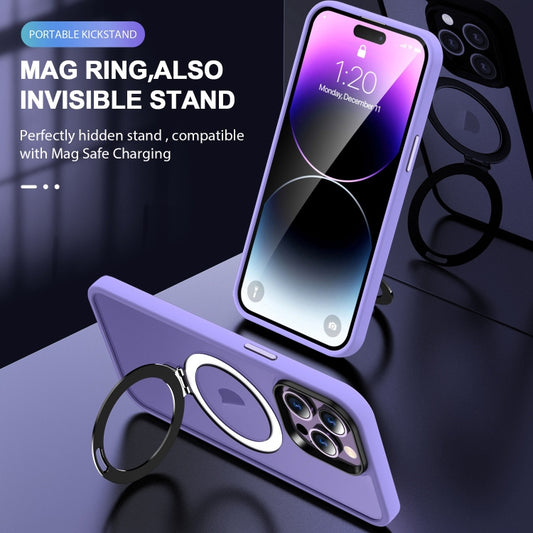 For iPhone 14 Pro Skin-feel MagSafe Holder PC Hybrid TPU Phone Case(Purple) by buy2fix