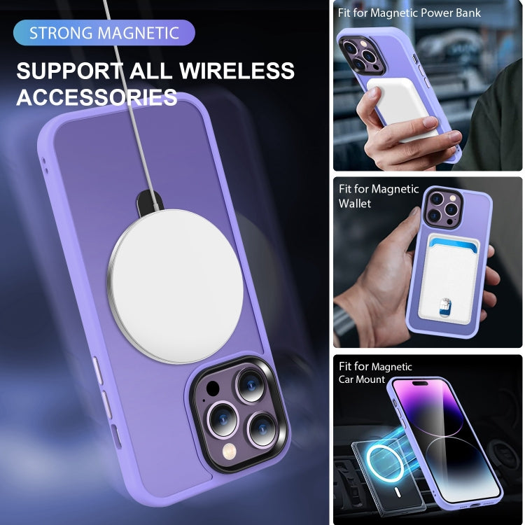 For iPhone 14 Pro Skin-feel MagSafe Holder PC Hybrid TPU Phone Case(Purple) by buy2fix
