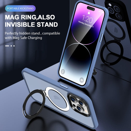 For iPhone 16 Pro Max Skin-feel MagSafe Holder PC Hybrid TPU Phone Case(Blue) by buy2fix