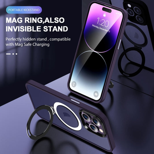 For iPhone 16 Pro Max Skin-feel MagSafe Holder PC Hybrid TPU Phone Case(Dark Purple) by buy2fix
