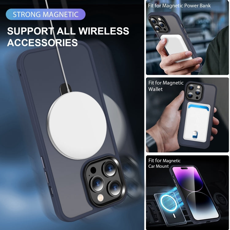 For iPhone 16 Pro Skin-feel MagSafe Holder PC Hybrid TPU Phone Case(Dark Blue) by buy2fix