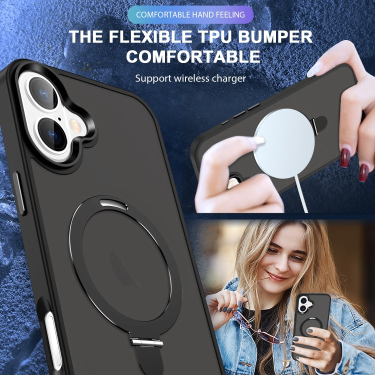 For iPhone 16 Plus Skin-feel MagSafe Holder PC Hybrid TPU Phone Case(Black) by buy2fix