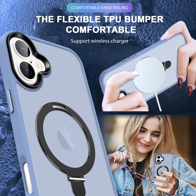 For iPhone 16 Plus Skin-feel MagSafe Holder PC Hybrid TPU Phone Case(Blue) by buy2fix