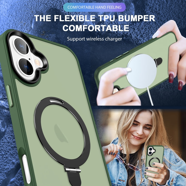For iPhone 16 Skin-feel MagSafe Holder PC Hybrid TPU Phone Case(Green) by buy2fix