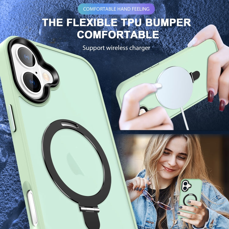 For iPhone 16 Skin-feel MagSafe Holder PC Hybrid TPU Phone Case(Matcha Green) by buy2fix