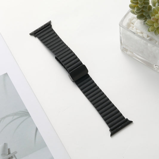 For Apple Watch Series 8 45mm Water Ripple Magnetic Folding Buckle Watch Band, Style: Bold Version(Black) by buy2fix