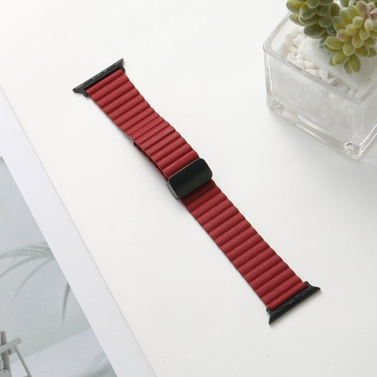 For Apple Watch Series 8 45mm Water Ripple Magnetic Folding Buckle Watch Band, Style: Bold Version(Wine Red) by buy2fix