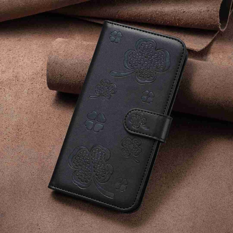For Xiaomi Redmi Note 12 4G Global Four-leaf Embossed Leather Phone Case(Black) by buy2fix