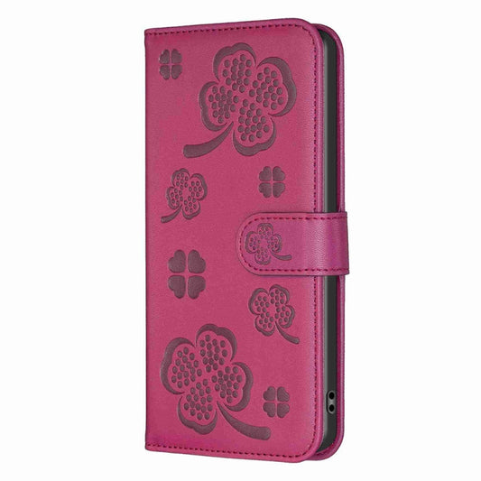 For Xiaomi Redmi Note 13 Four-leaf Embossed Leather Phone Case(Rose Red) by buy2fix