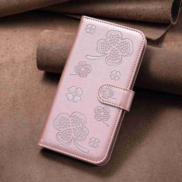 For Xiaomi Redmi Note 13 Pro+ 5G Four-leaf Embossed Leather Phone Case(Pink) by buy2fix