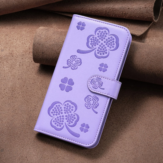For Xiaomi Redmi Note 13 Pro 4G Global Four-leaf Embossed Leather Phone Case(Purple) by buy2fix