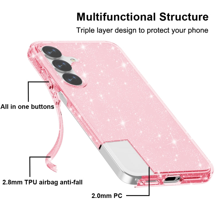 For Samsung Galaxy S25 5G Shockproof Terminator Glitter Powder Phone Case(Pink) by buy2fix