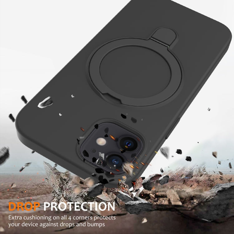 For iPhone 12 Liquid Silicone MagSafe Magnetic Phone Case with Ring Holder(Carbon Black) by buy2fix
