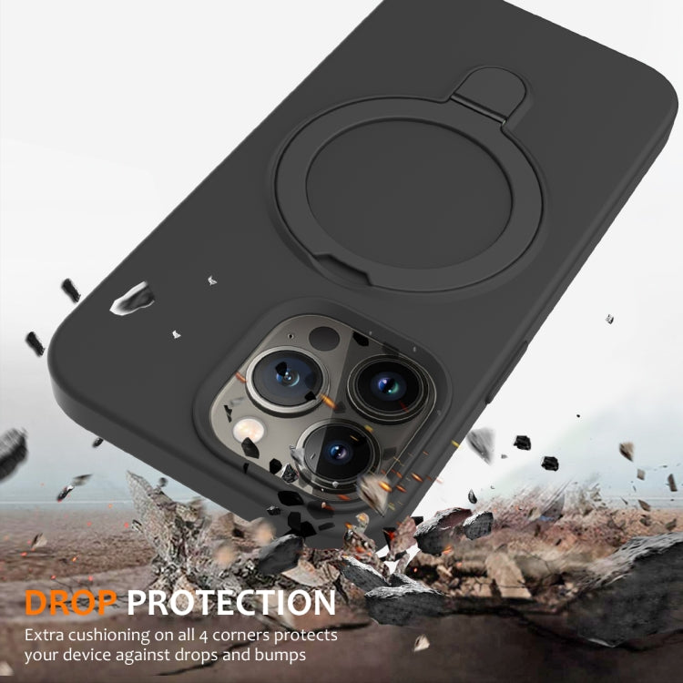 For iPhone 13 Pro Max Liquid Silicone MagSafe Magnetic Phone Case with Ring Holder(Carbon Black) by buy2fix