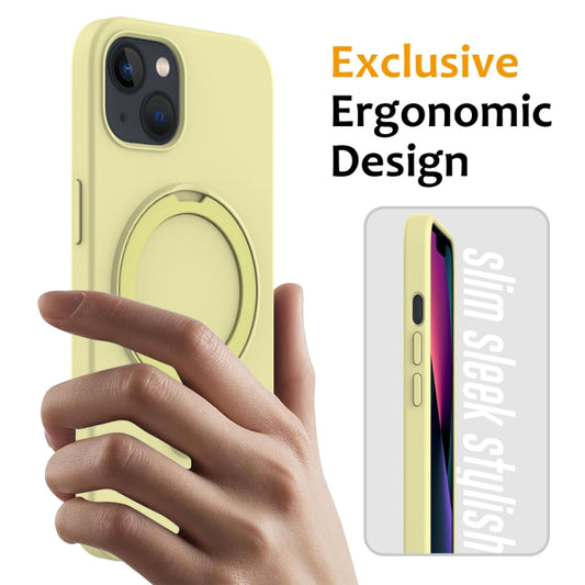 For iPhone 13 Liquid Silicone MagSafe Magnetic Phone Case with Ring Holder(Yellow) by buy2fix