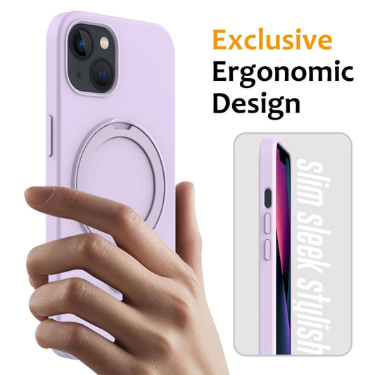 For iPhone 13 Liquid Silicone MagSafe Magnetic Phone Case with Ring Holder(Lilac Purple) by buy2fix