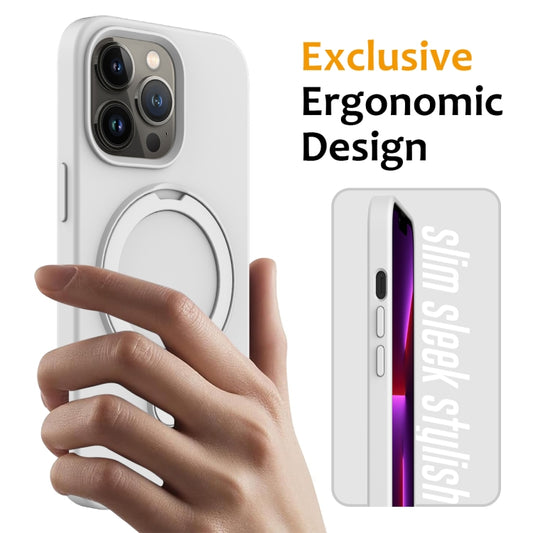 For iPhone 14 Pro Liquid Silicone MagSafe Magnetic Phone Case with Ring Holder(White) by buy2fix