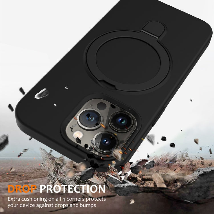 For iPhone 14 Pro Liquid Silicone MagSafe Magnetic Phone Case with Ring Holder(Black) by buy2fix