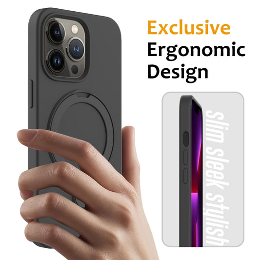 For iPhone 14 Pro Liquid Silicone MagSafe Magnetic Phone Case with Ring Holder(Carbon Black) by buy2fix