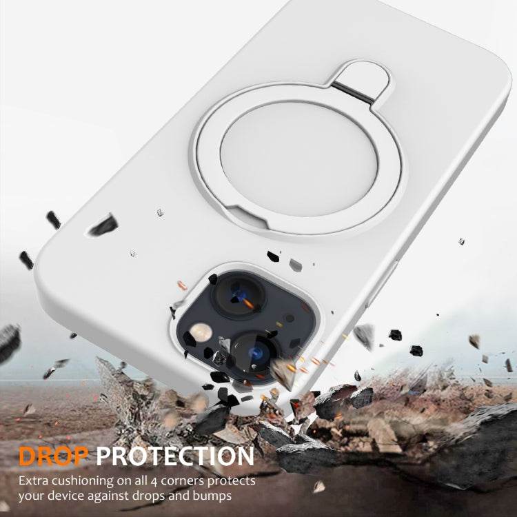 For iPhone 14 Liquid Silicone MagSafe Magnetic Phone Case with Ring Holder(White) by buy2fix