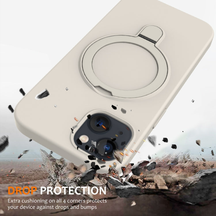 For iPhone 14 Liquid Silicone MagSafe Magnetic Phone Case with Ring Holder(Antique White) by buy2fix