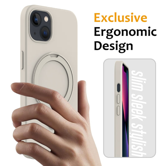 For iPhone 15 Liquid Silicone MagSafe Magnetic Phone Case with Ring Holder(White) by buy2fix