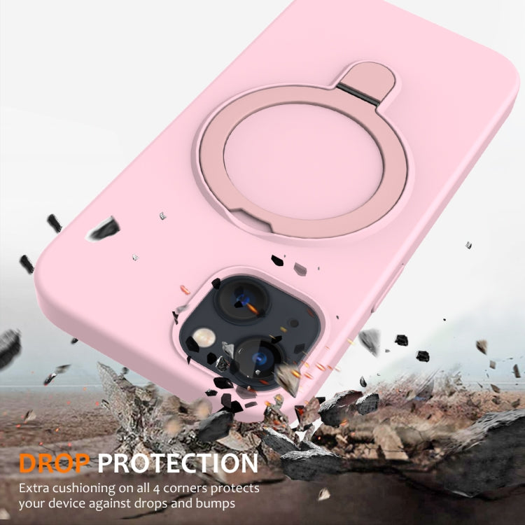 For iPhone 15 Liquid Silicone MagSafe Magnetic Phone Case with Ring Holder(Grey Pink) by buy2fix