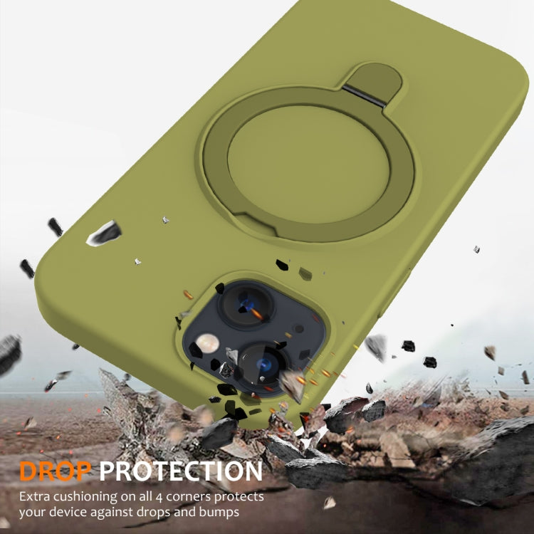 For iPhone 15 Plus Liquid Silicone MagSafe Magnetic Phone Case with Ring Holder(Willow Green) by buy2fix