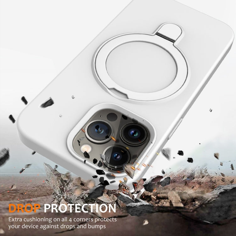 For iPhone 16 Pro Max Liquid Silicone MagSafe Magnetic Phone Case with Ring Holder(White) by buy2fix