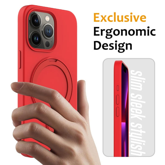 For iPhone 16 Pro Max Liquid Silicone MagSafe Magnetic Phone Case with Ring Holder(Red) by buy2fix