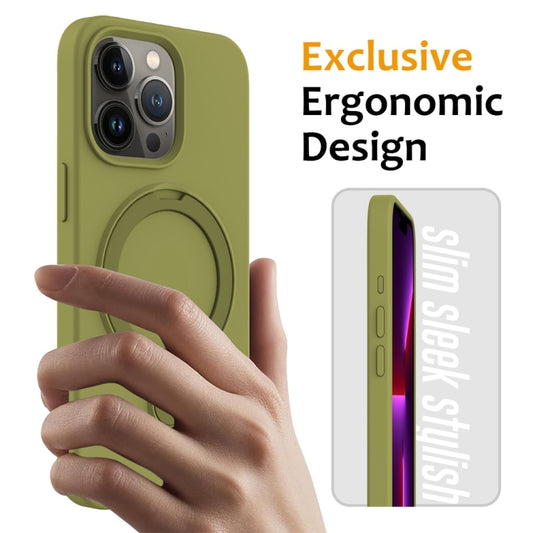 For iPhone 16 Pro Max Liquid Silicone MagSafe Magnetic Phone Case with Ring Holder(Willow Green) by buy2fix