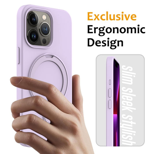 For iPhone 16 Pro Max Liquid Silicone MagSafe Magnetic Phone Case with Ring Holder(Lilac Purple) by buy2fix