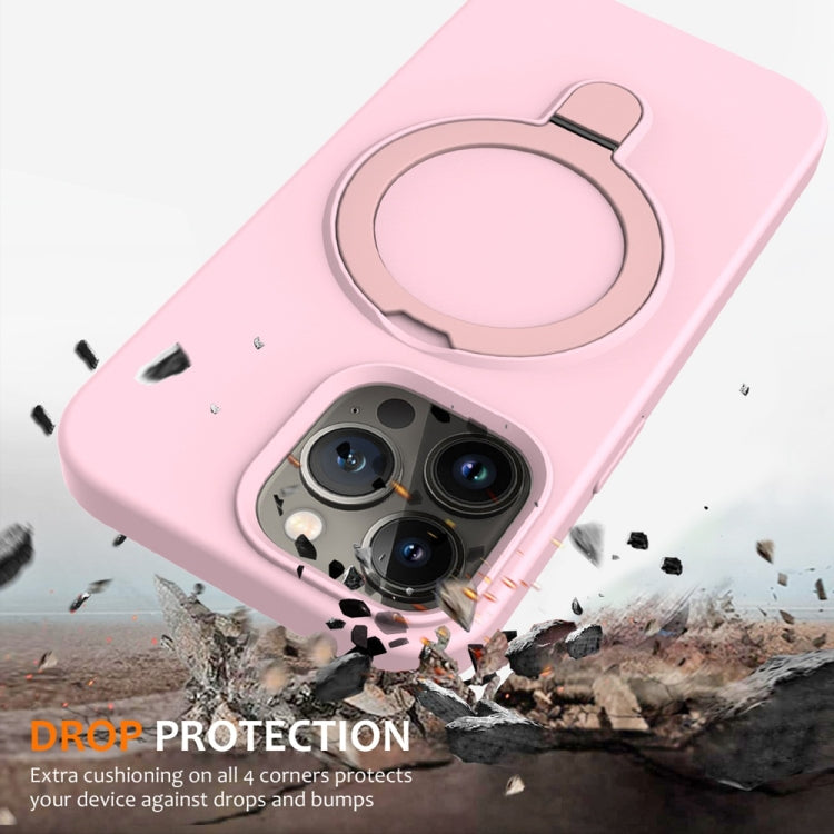 For iPhone 16 Pro Liquid Silicone MagSafe Magnetic Phone Case with Ring Holder(Grey Pink) by buy2fix