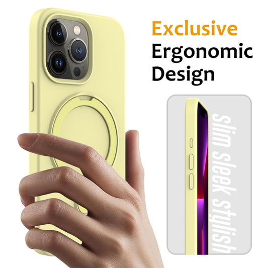 For iPhone 16 Pro Liquid Silicone MagSafe Magnetic Phone Case with Ring Holder(Yellow) by buy2fix