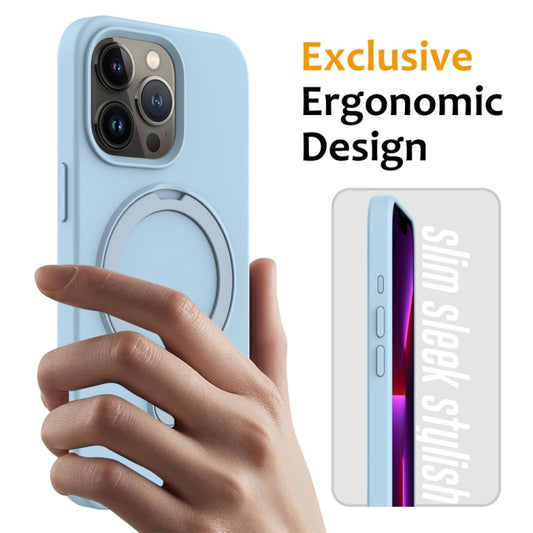 For iPhone 16 Pro Liquid Silicone MagSafe Magnetic Phone Case with Ring Holder(Sky Blue) by buy2fix